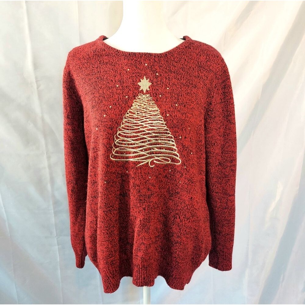 Vintage Croft & Barrow Not So Ugly Christmas Sweater Red Gold Christmas Tree L